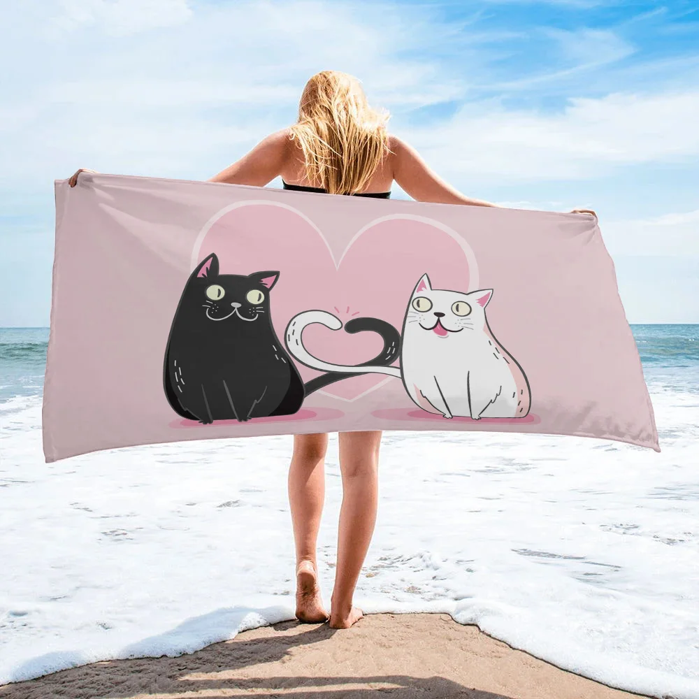 

Cute Cartoon Cat Beach Towel Household Item Bathroom Accessories Quick-drying Bath Towel Beach Mat Yoga Mat for Kids Adults Gift
