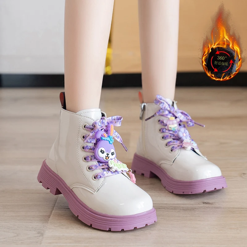 

Girls Boots Kids Leather Ankle Boots Children Casual Shoes Fashion Cartoon Design Princess Shoes Non-slip Rubber Baby Girl Shose