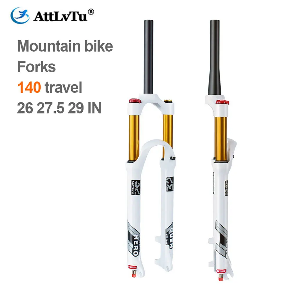 MTB Suspension Fork, 140mm Travel Bicycle Shock Absorber, Fits 26/27.5/29inch Wheels, Road and Mountain Bike Compatible, White