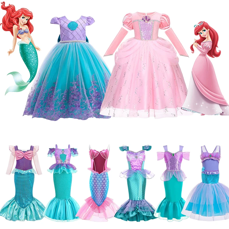 

Disney Little Mermaid Ariel Princess Dresses For Girl 2023 Cosplay Costume Kids Fancy Carnival Party Birthday Clothes Gown 2-10T