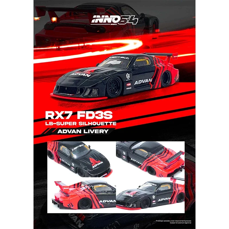 INNO 1:64 LBWK RX7 FD3S LB Супер Силуэт Advan Livery Литая под давлением диорама Коллекция моделей