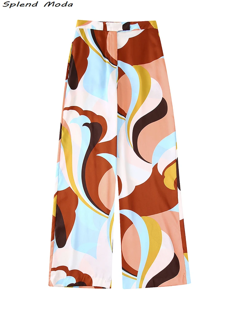 

ZA 2022 Women Spring Autumn Vintage Print Straight Pants Fashion High Waist Fly Side Pockets Casual Chic Trousers Vestidos