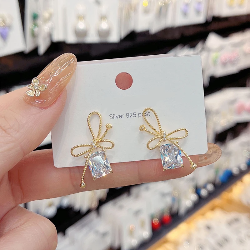 Модные Роскошные элегантные блестящие квадратные серьги-клипсы в новом стиле с