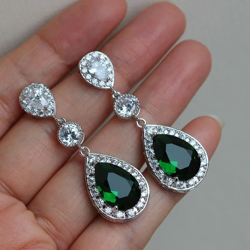 

New Elegant Lady's Dangle Earrings with Blue Cubic Zirconia Luxury Wedding Engagement Party Women Accessories Trendy Jewelry