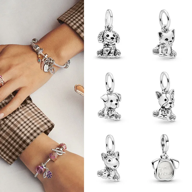 

100% 925 Sterling Silver Charm Adorable Labrador Dog Pendant Fit Pandora Women Bracelet & Necklace Diy Jewelry