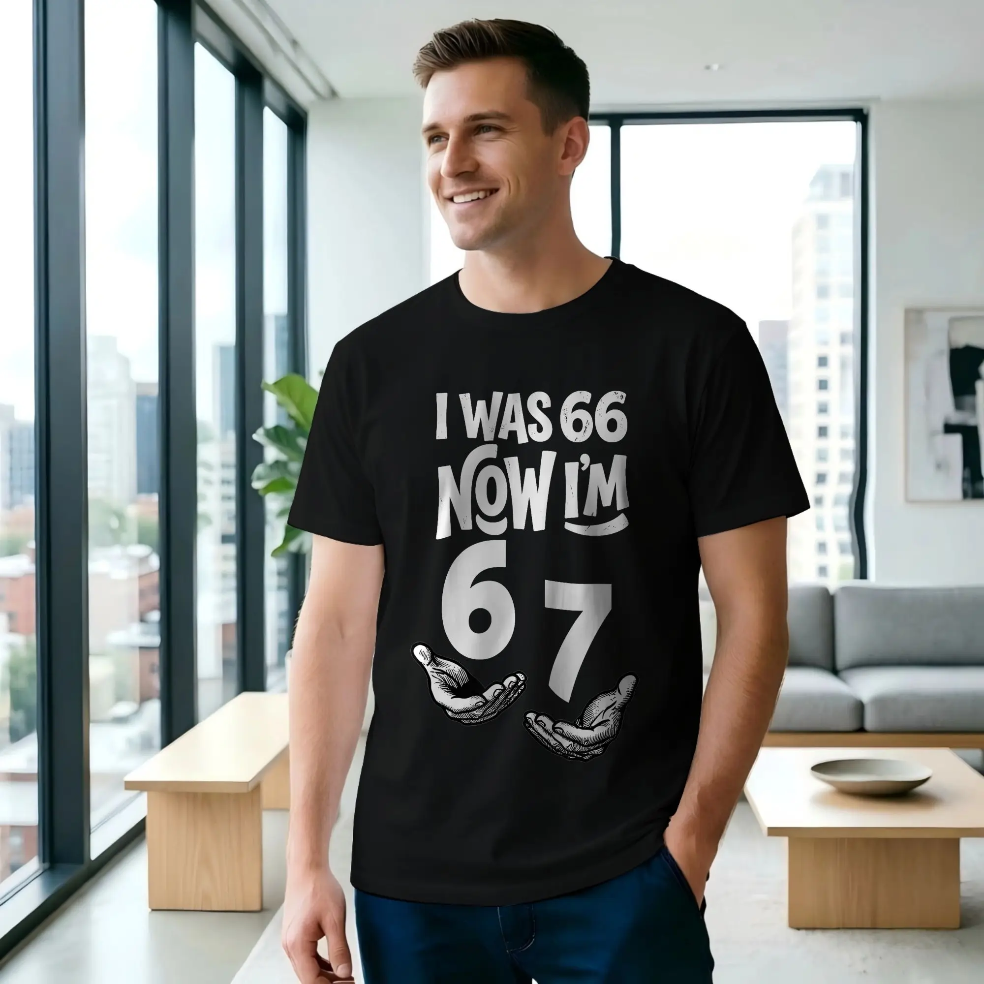 Фото Футболка для мужчин на 67-й день рождения: «Я был 66, теперь 67», забавный дизайн, круглый вырез, 100% хлопок, праздничная одежда №1