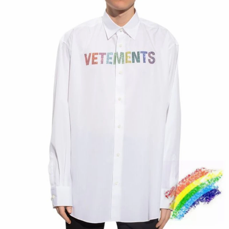 

Vetements Rainbow Rhinestone Shirts Men Women 1:1 High Quality Embroidered Vetements Shirts Oversize VTM Blouse