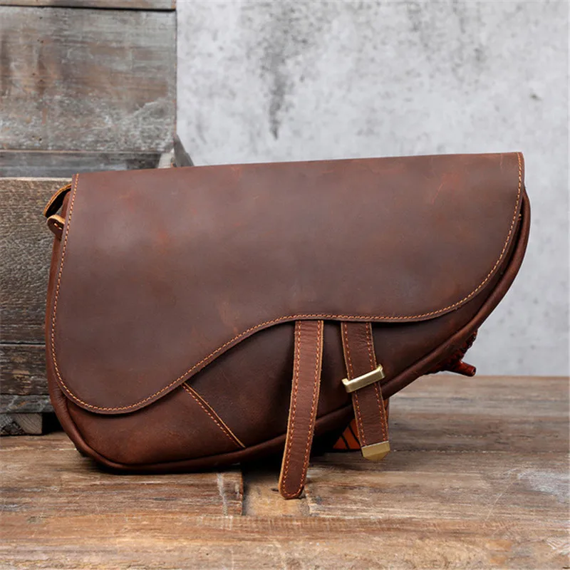 Retro fashion luxury natural real leather men's multifunctional chest bag outdoor daily cowhide single shoulder messenger bag
