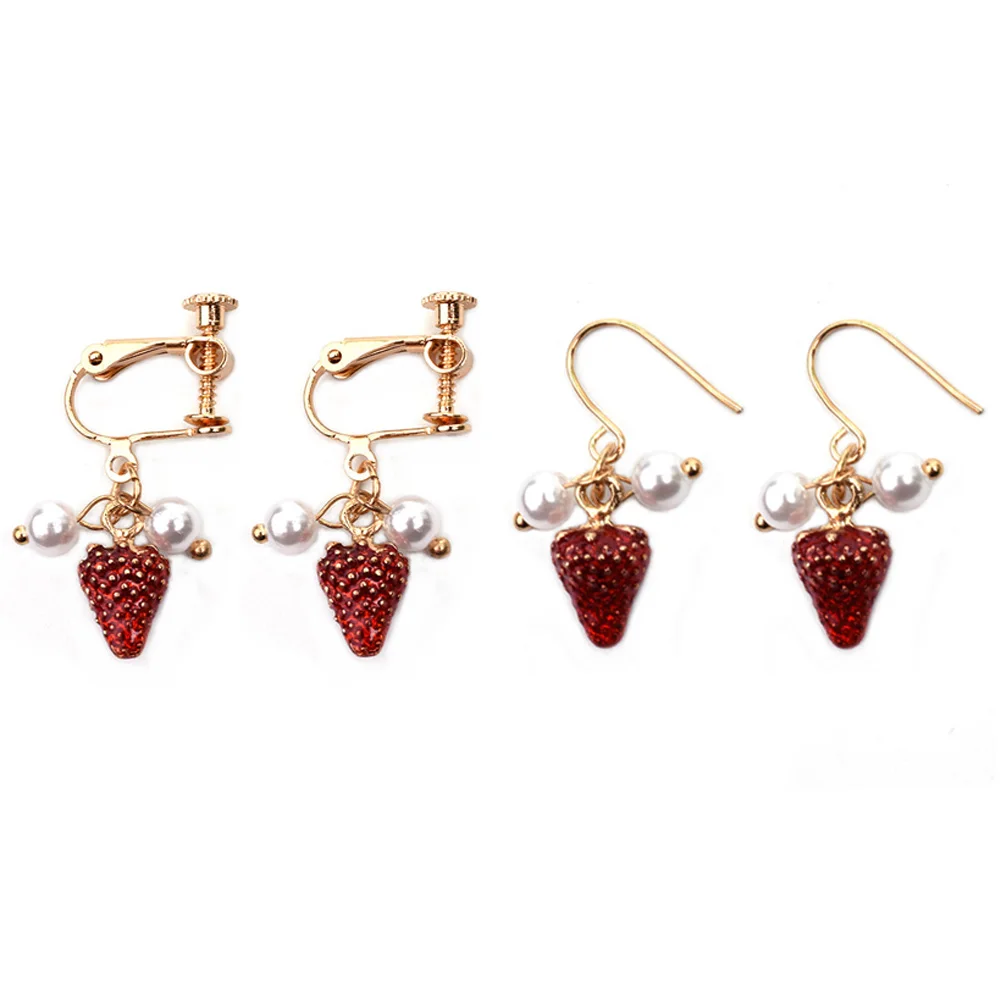 

Strawberry Earrings Drop Ear Stud Clip Cute Fashion Jewelry Pendant