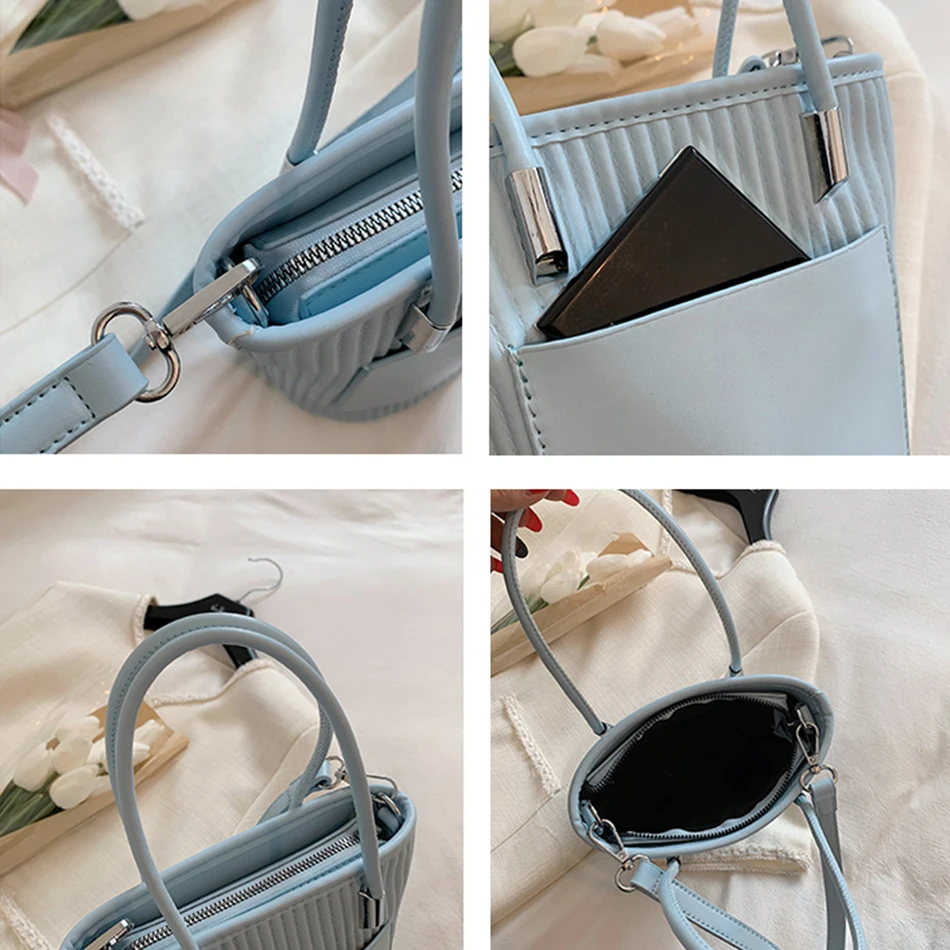 Cute Striped Women's Handbag High Quality Soft PU Leather Trend Shoulder Crossbody Bag Luxury Brand Designer Fashion Kawaii Tote