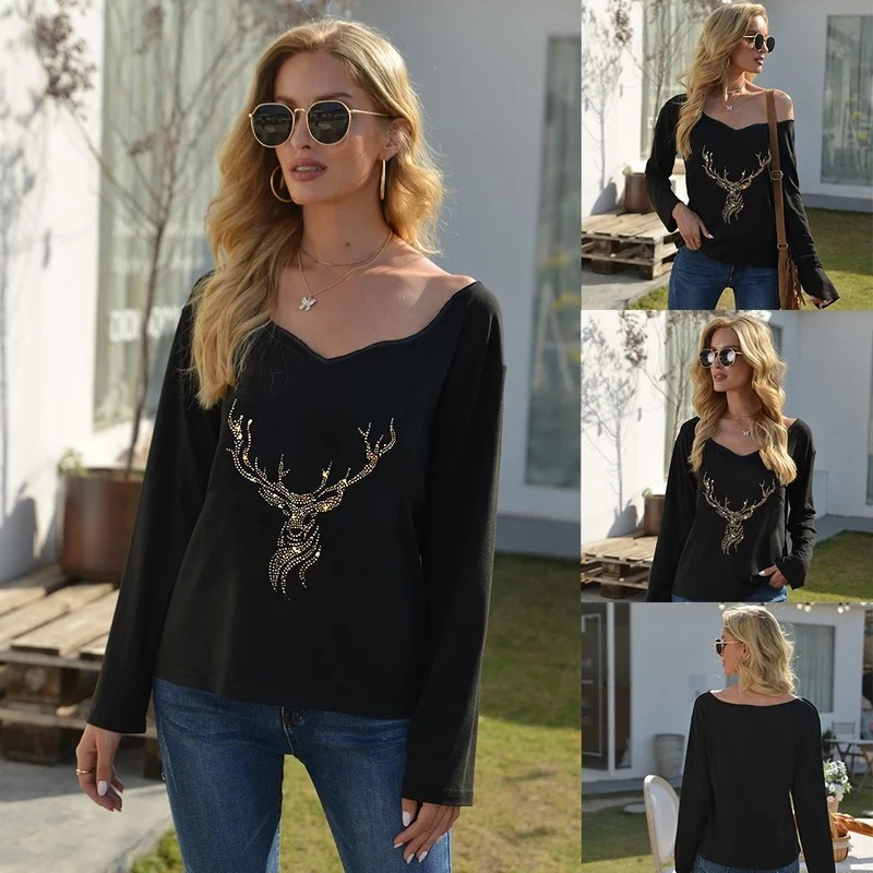 

Женская футболка с V-образным вырезом, свободного кроя