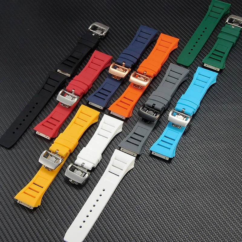 Фото Ремешок для часов 25мм*20мм для Richard Mille Rm011 с выпуклым интерфейсом, заменяющий оригинальный резиновый силиконовый ремешок с складной застежкой. №5