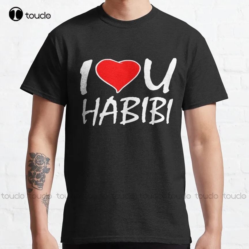 

Классическая футболка I Love You Habibi, Женская Высококачественная Милая элегантная Милая хлопковая Футболка с милым мультяшным принтом Харадзю...