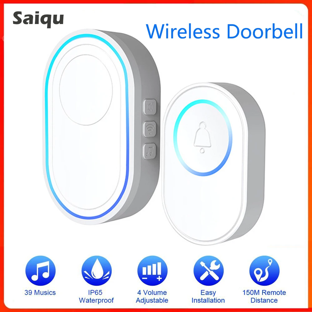 Wireless Doorbell 39 Music LED Flash Security Alarm Outdoor IP65 Waterproof Smart Outdoor EU Plug Door Bell Chime