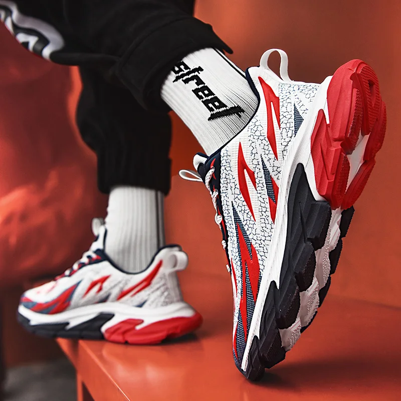JIEMIAO New Men Sneakers Fashion Flame Texture Upper Sport Running Shoes Outdoor Comfortable Breathable Casual Shoes