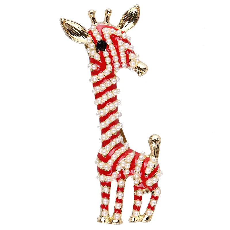 

Enamel Cute Giraffe Brooches For Women Unisex 2-color Deer Imitation Pearl Brooch Pin Clothing Coat Jewelry Christmas Gift