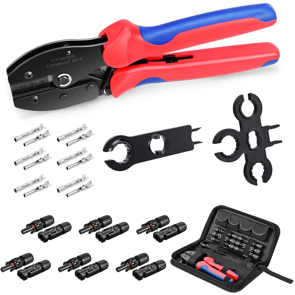 

Solar Panel Crimping Connecting Tool Kit Male Female Connectors Crimper Plier Spanner Set for AWG10-AWG14 Electric