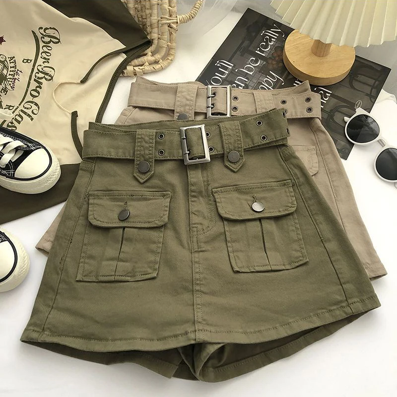 

Vintage a Line Skirt 2023 Fashion Women Pocket Patchwork High Waist Aesthetic Preppy Style Mini Skirt Streetwear