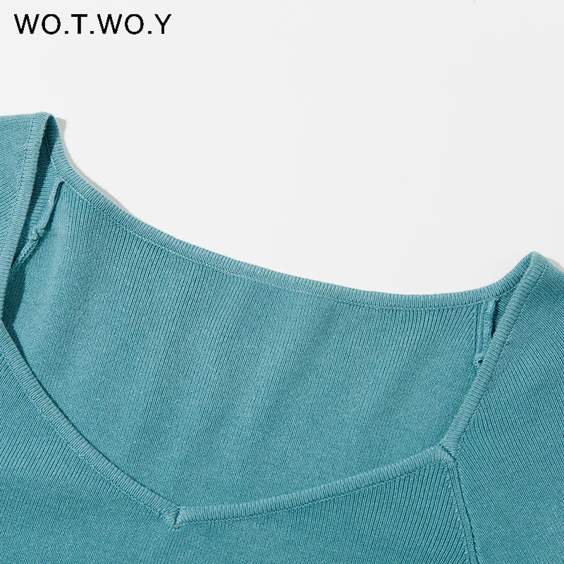 WOTWOY V-Neck Knitted Cropped Sweaters Women Autumn Winter Bottoming Slim Fit Pullovers Solid High Street Female | Женская одежда