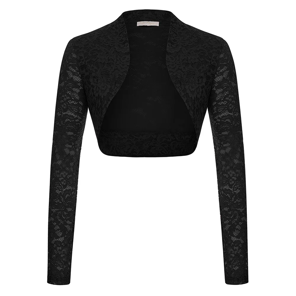 

BP Womens Cardigan Ladies Lace Long Sleeve Cropped Shrug Bolero Sueters Mujer Sexy Elegant Casual Blouse Short Jacket