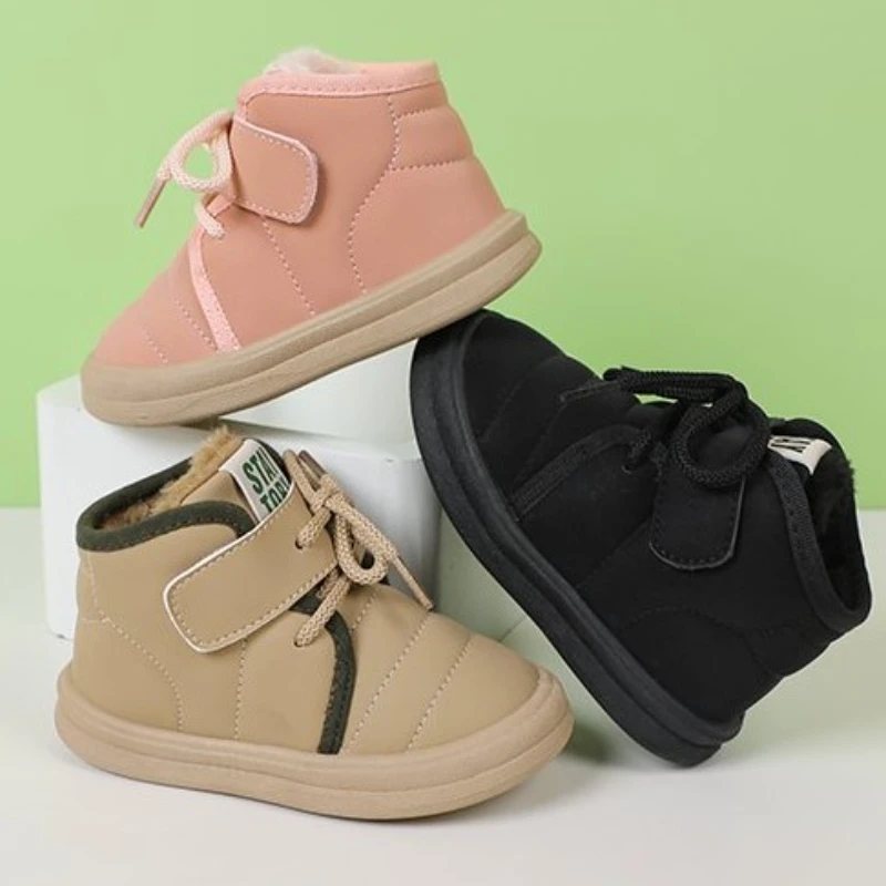 

Baby Kids Casual Shoes Winter Concise Style Warm Light Children Boots Solid Color 17-28 Hook-loop Light Fashion Boys Girls Flats