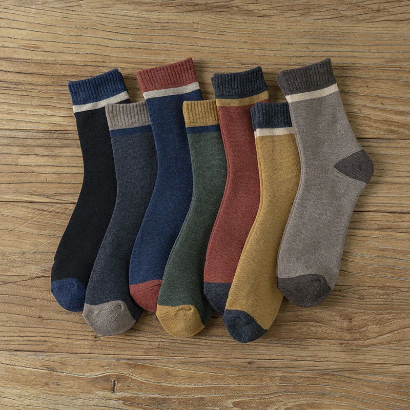 Men's Socks Winter Thick Warm Cotton Socks Fashion Casual Terry Long Socks 5 Pair