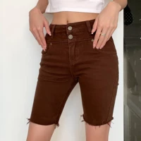 casual vintage summer half skinny denim shorts for women high waist slim female jeans shorts 2022 ladies streetwear wh11