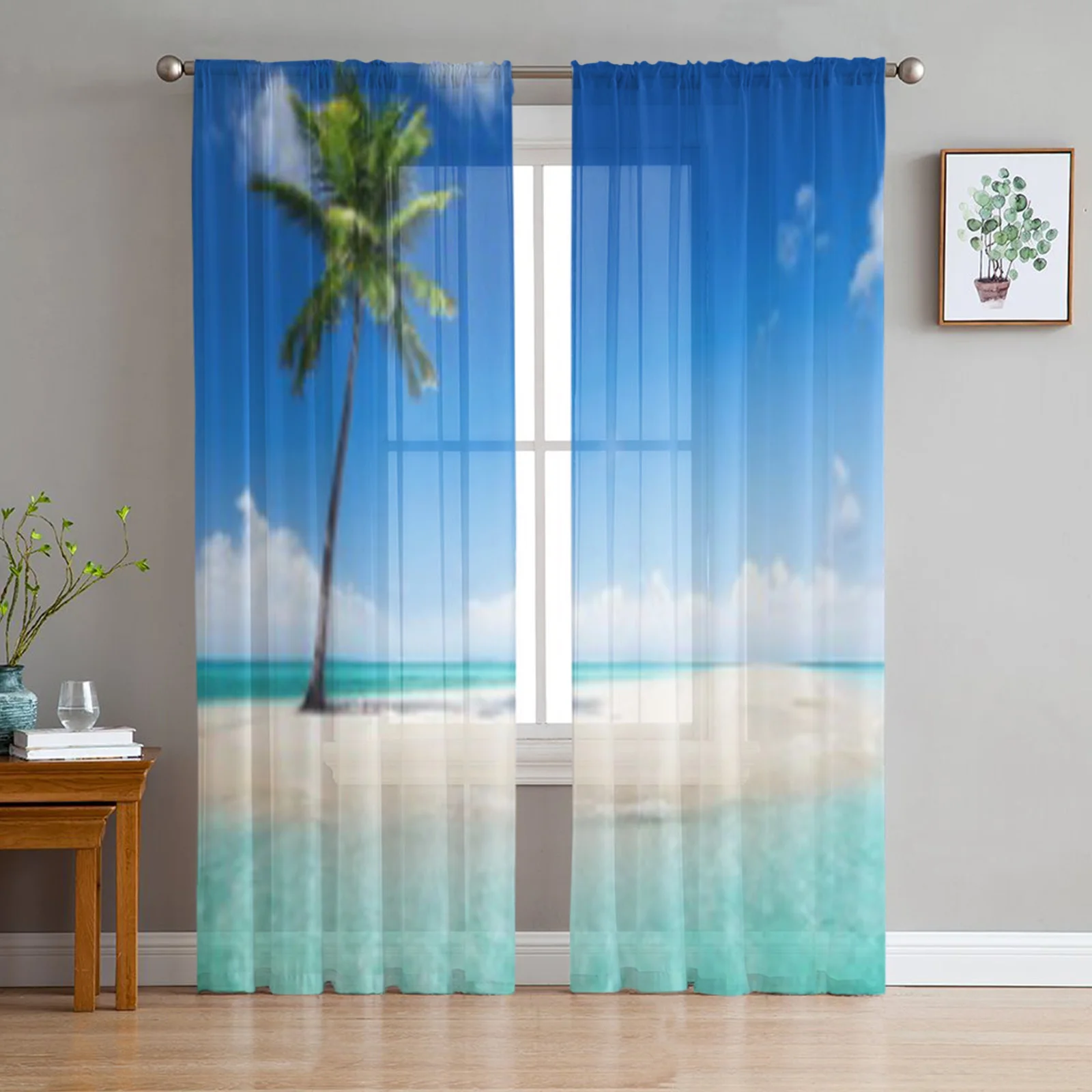 

Beach On Catalina Island Dominican Tulle Sheer Curtains for Living Room Bedroom Kitchen Decoration Voile Organza Curtains