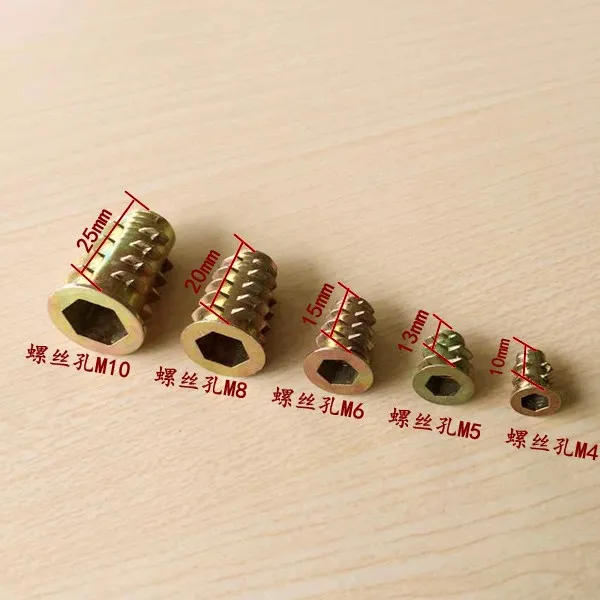 

20Pcs M4 M5 M6 M8 M10 אבץ סגסוגת חוט עבור עץ הכנס אגוז אוגן Hex כונן ריהוט ראש אגוזים