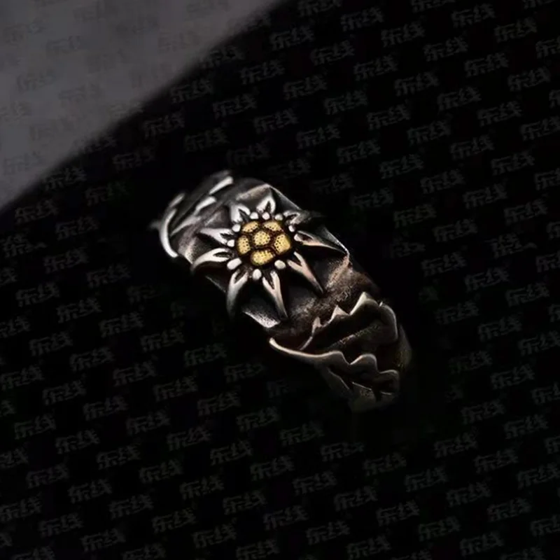 

925 silver German mountain army Edelweiss symbol ring
