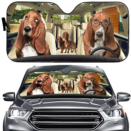 Basset Hound Dog Parabrezza Parasole Parabrezza Parasole Pieghevole Stampa Cane Parasole Per Auto Suv Camion Isolamento Termico
