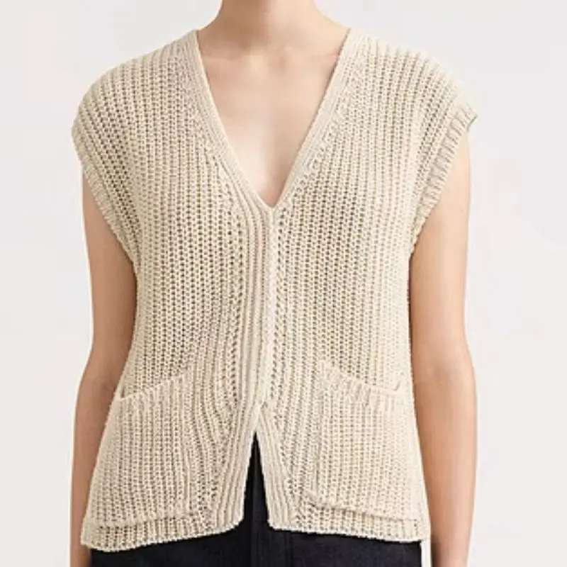 

Swedish niche TOTE design sensation beige V-neck knitted tank top Women's short waistcoat sleeveless jacket