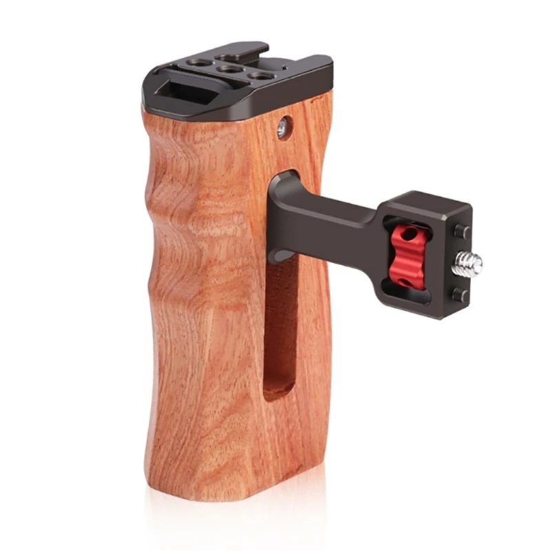 

Universal Camera Wooden Side Handle With Cold Shoe Mount For Camera Cage Stabilizer 1/4 Inch Screw
