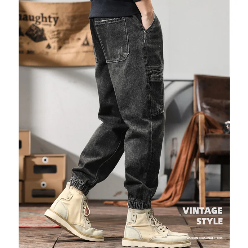 Streetwear Men 2022 New Pattern Vintage Recreational Black Grey Pants Straight Cylinder Comfortable Loose Jeans Autumn Female