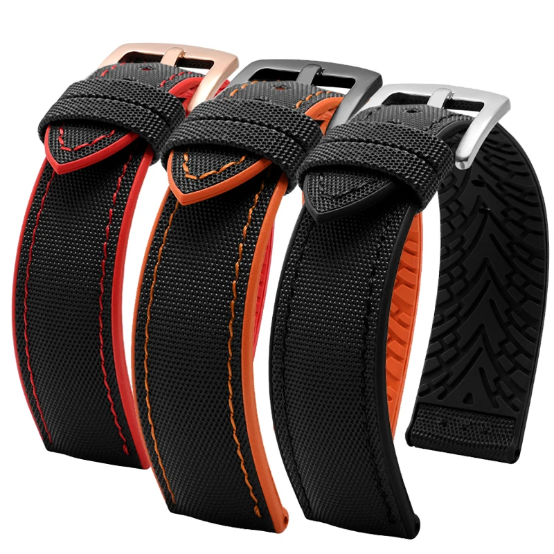 

20mm 22mm 24mm Nylon Silicone Bottom Strap Men Soft Waterproof Rubber Wrist Bracelet Accessories for Omega Seiko Mido Watch Band