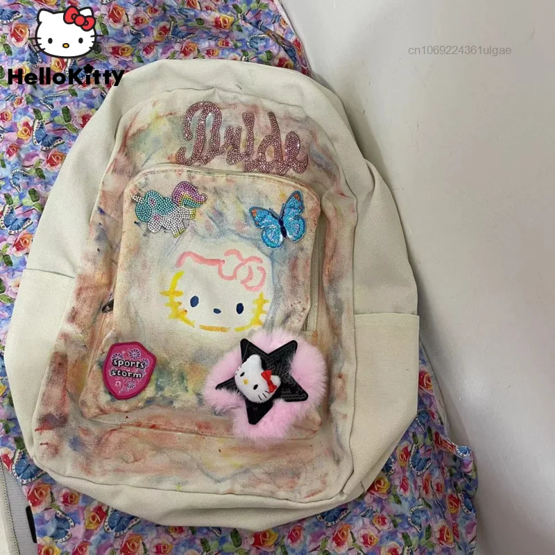 Sanrio, новые сумки Hello Kitty, винтажные креативные модные рюкзаки Y2k, милая Женская двойная сумка через плечо, Женский мультяшный рюкзак с рисунком