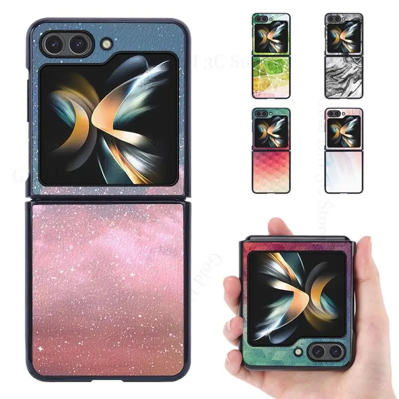

For Samsung Z Flip 5 5G Starry Sky Leather Phone Case For Galaxy Z Flip 4 3 Funda Ultra Slim Phone Cover For Samsung Z Flip5 4 3
