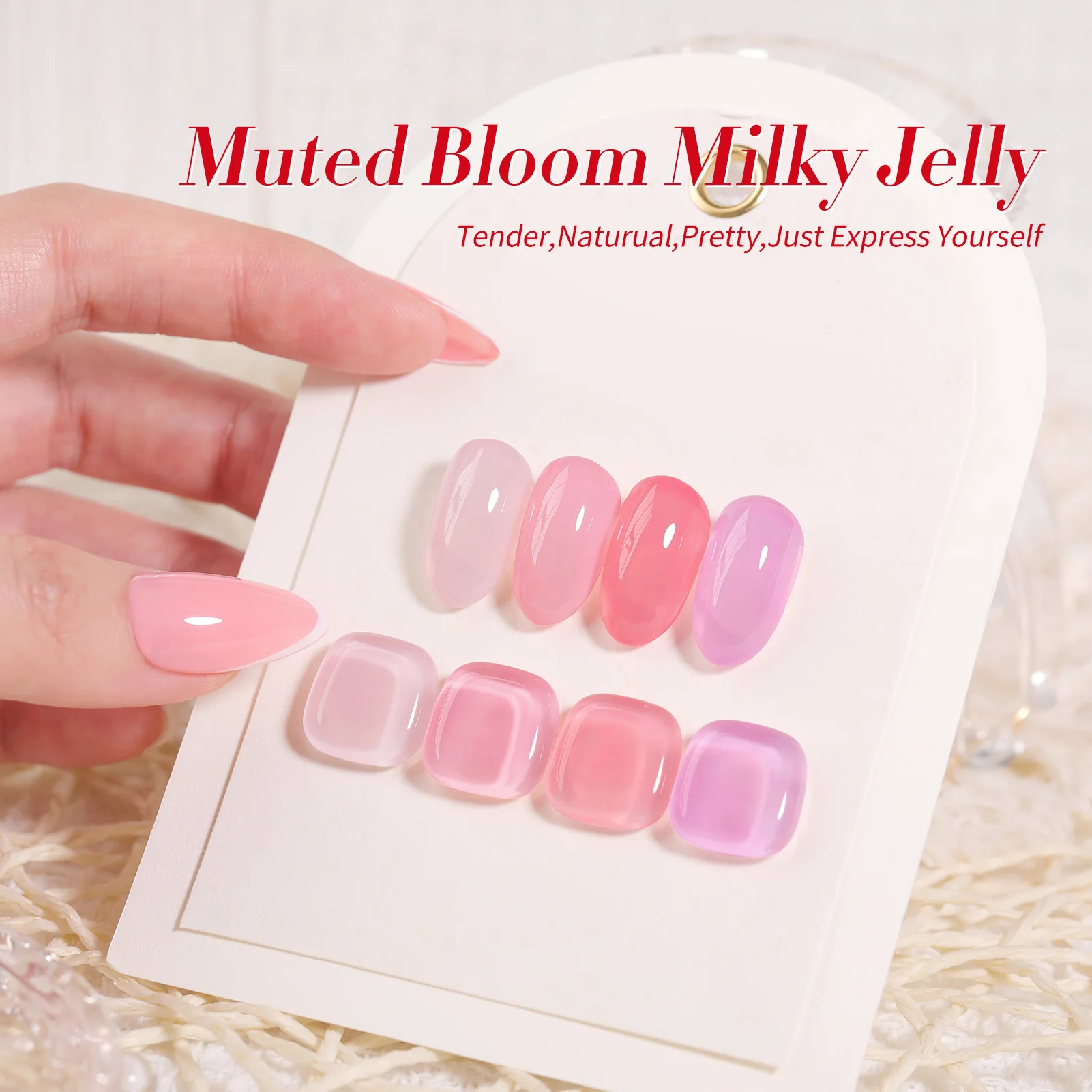 BORN PRETTY Muted Bloom Milky Jelly Gel Nail Polish Set Sheer Nude Pink Crystal Transparent Art