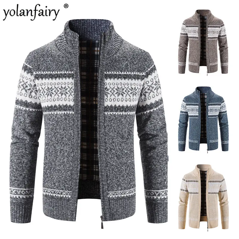 

Mens Cardigan New Autumn Winter Sweater for Men Clothing Loose Long Sleeve Knitted Sweaters Mock Neck Printed Cardigan Korean FC