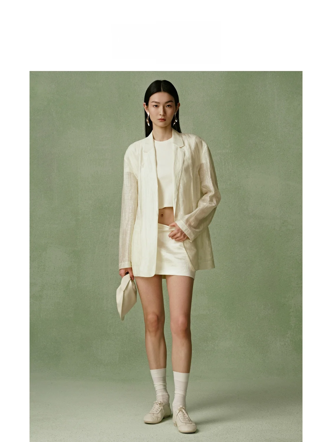 Скидка 20% за 2 шт. | Zhi Ba Yin Ji плиссированное льняное тонкое пальто для женщин 2024