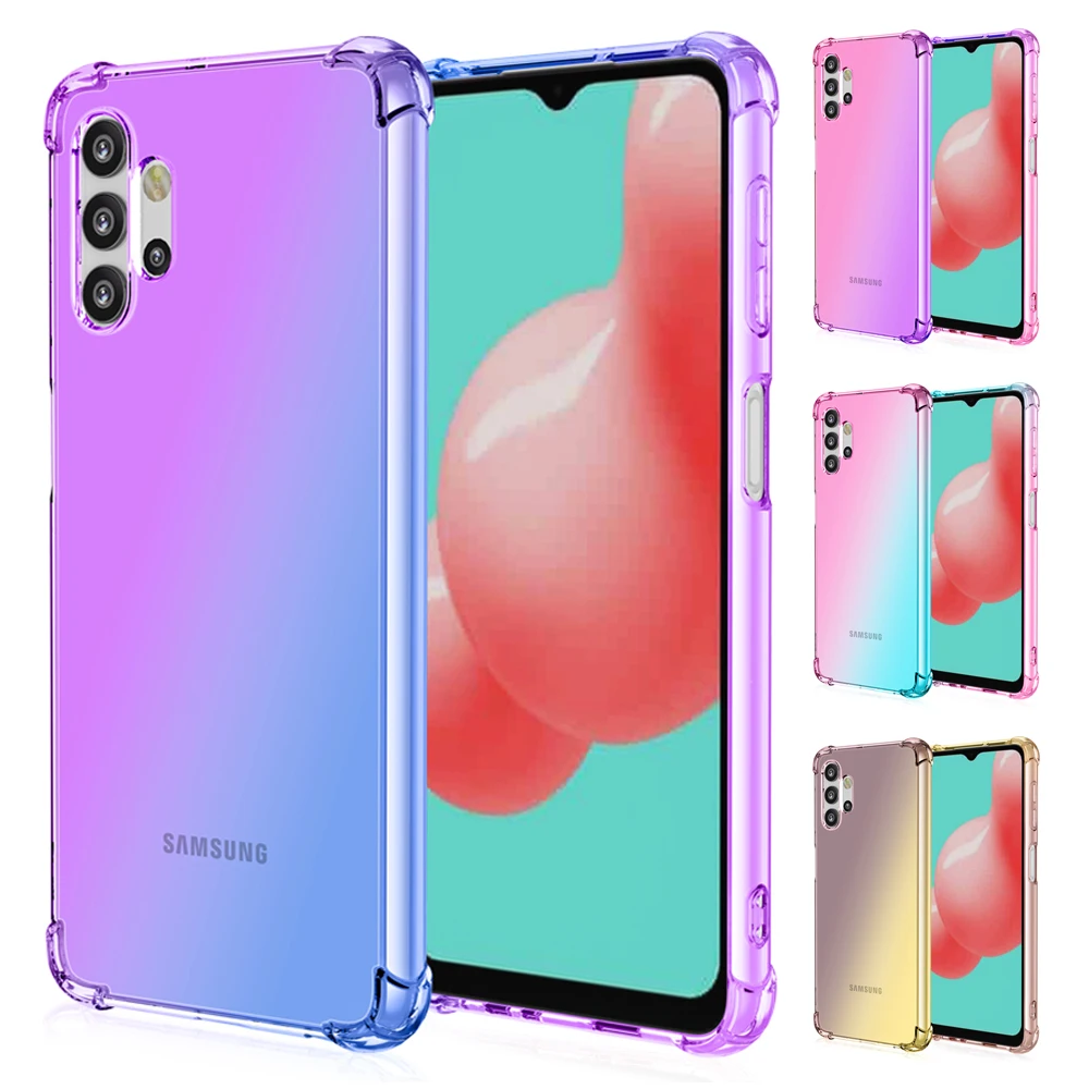 

Fashion Half Transparent Gradient Phone Case For Samsung Galaxy A32 5G 4G A12 A42 A52 A72 5G Corners Silicon Soft Cover