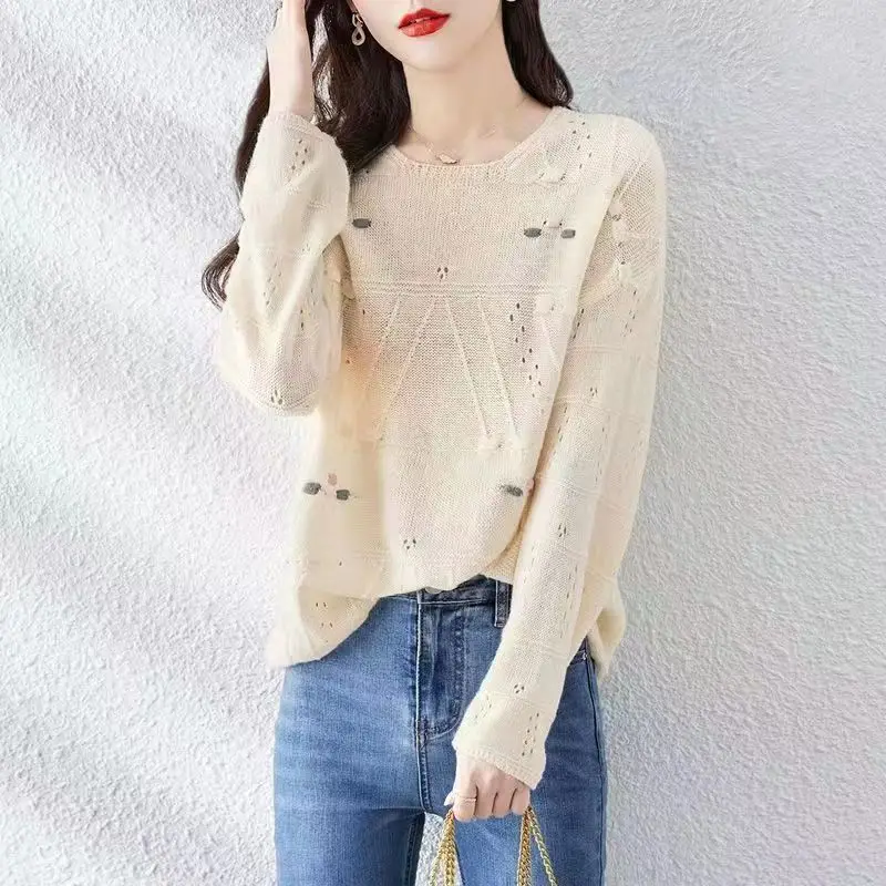 

Женский трикотажный кашемировый пуловер, модный брендовый свитер с круглым вырезом и длинным рукавом, короткий топ в Корейском стиле для весны и осени