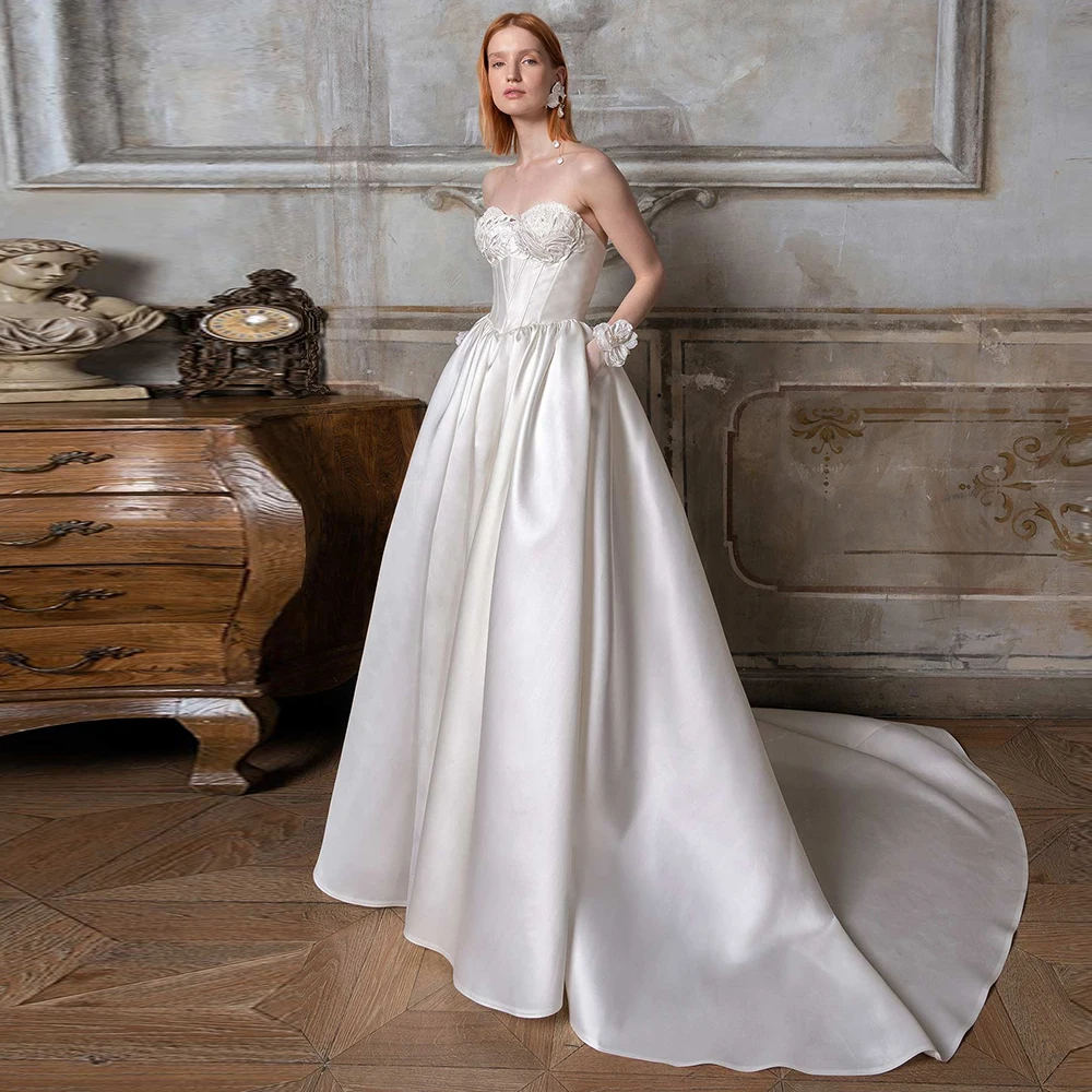 

Женское ТРАПЕЦИЕВИДНОЕ свадебное платье It's yiiya, белое Элегантное платье без бретелек с аппликацией и открытой спиной на лето 2022