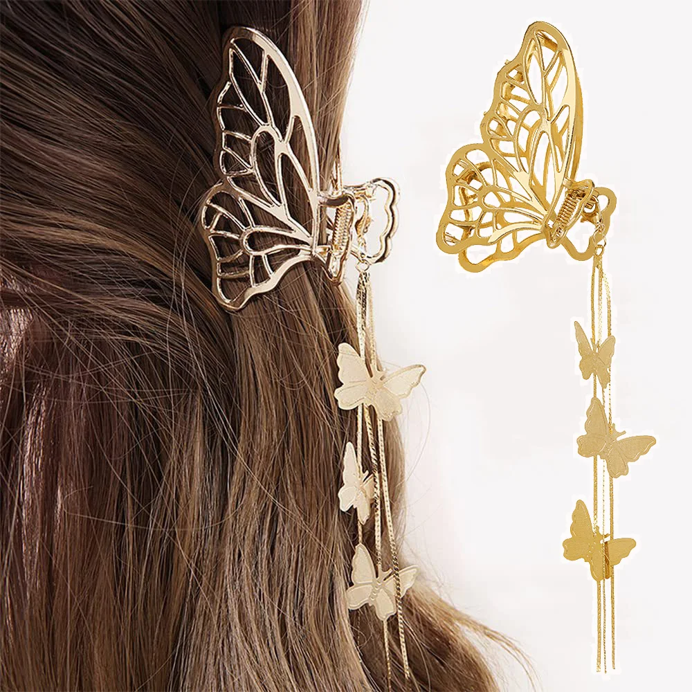 

Elegant Geometric Metal Hair Grab With Butterfly Tassel Fashion Panda Cat Shape Hairpin For Women Bun Fixer Hair Accessories