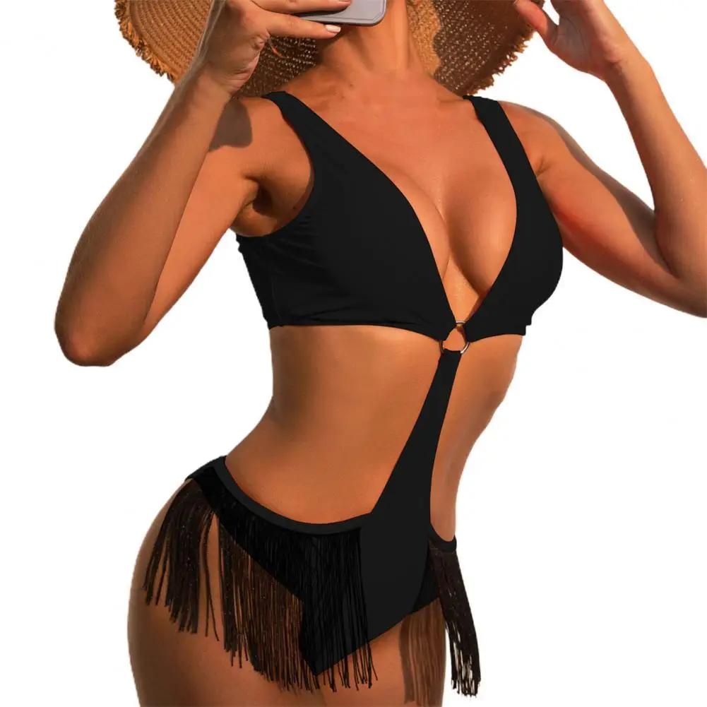 

Wide Shoulder Straps Triangle Cutting Lady Push Up Solid Color Monokini for Travel