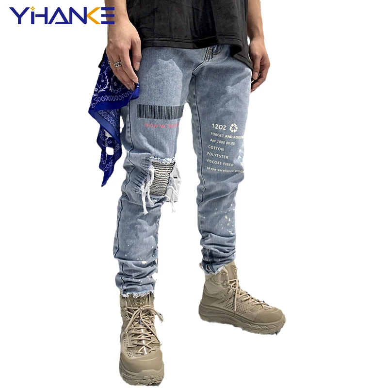 Jeans Men Tide Brand Original High Street Ripped Pants Distressed Paint Splash Printed Pleated Denim Trousers Trend Men Clothing