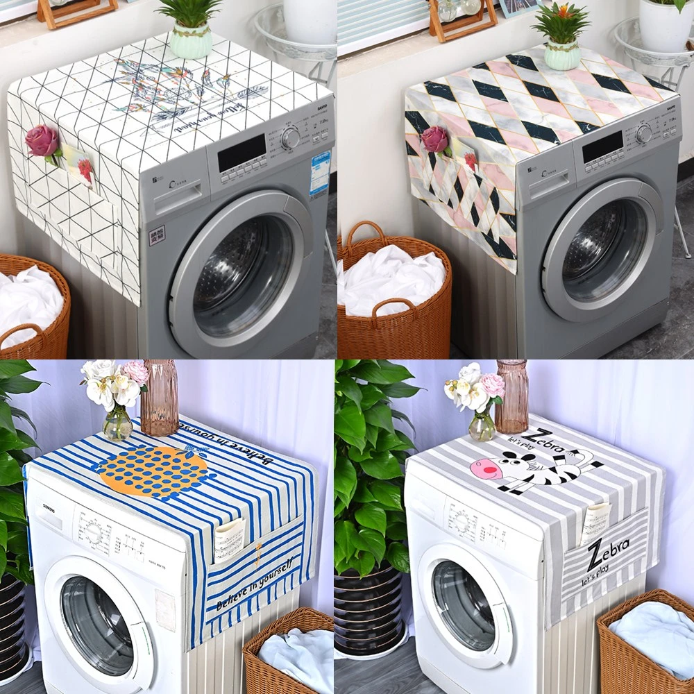 

Grey Stripe Washing Machine Dust Proof Cover Refrigerator Dreamcatcher White Grid Dust Protector Linen Dust Cover Microwave Oven