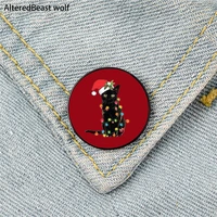 black santa cat printed pin custom funny brooches shirt lapel bag cute badge cartoon jewelry gift for lover girl friends
