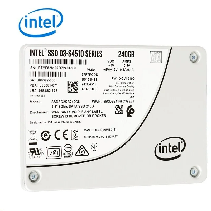 Intel SSD D3-S4510 240GB 2.5in SATA 6Gb/s, 3D2, TLC SSDSC2KB240G801 Server Solid State Drive Hard Disk NEW Retail Wholesale