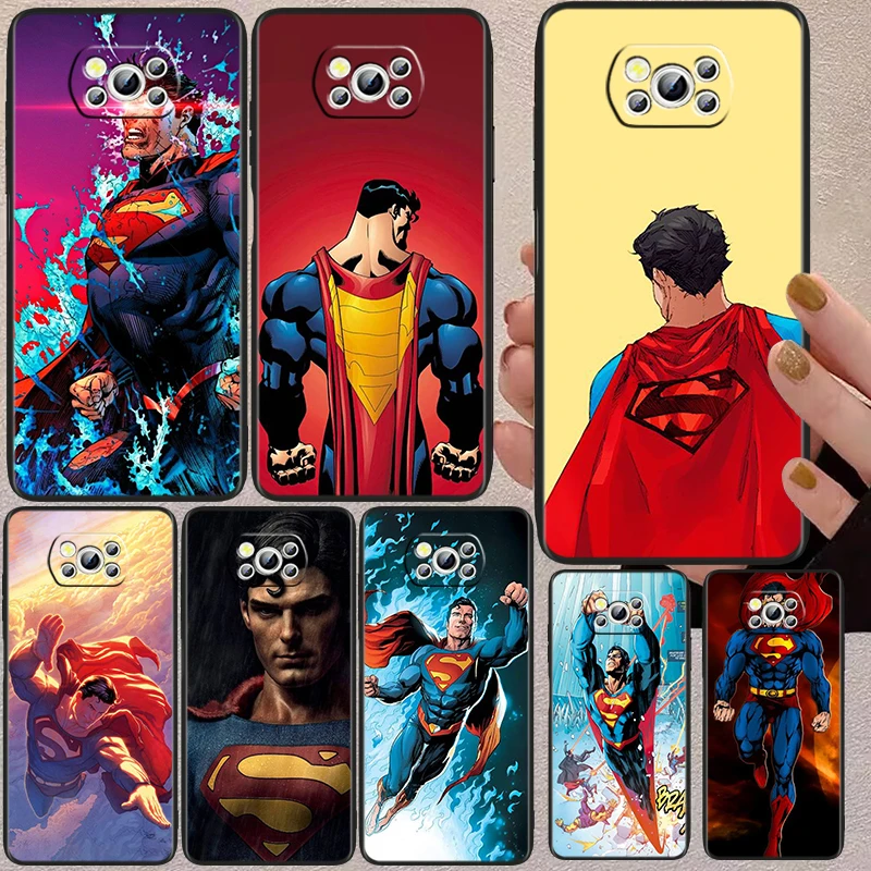 

Superman Cartoon Cool Black Phone Case For Xiaomi Mi Poco X4 X3 NFC F4 F3 GT M5 M5s M4 M3 Pro C40 C3 5G Cover Shell Capa Coque